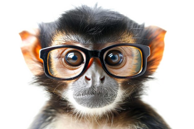 Retrato de un animal lindo con gafas sobre un fondo blanco perfecto para anuncios ópticos