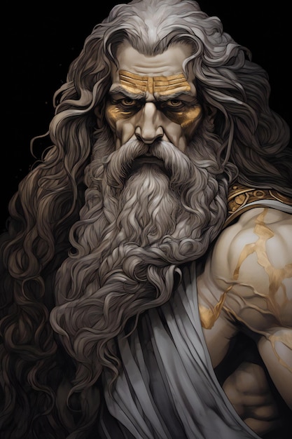 Foto retrato del antiguo dios griego zeus aislado sobre un fondo negro