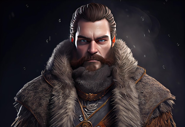Retrato de un antiguo guerrero con barba y en invierno AI Generado