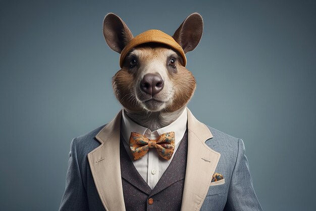 Retrato antropomórfico de animal vestido com roupas humanas fazendo atividades diárias