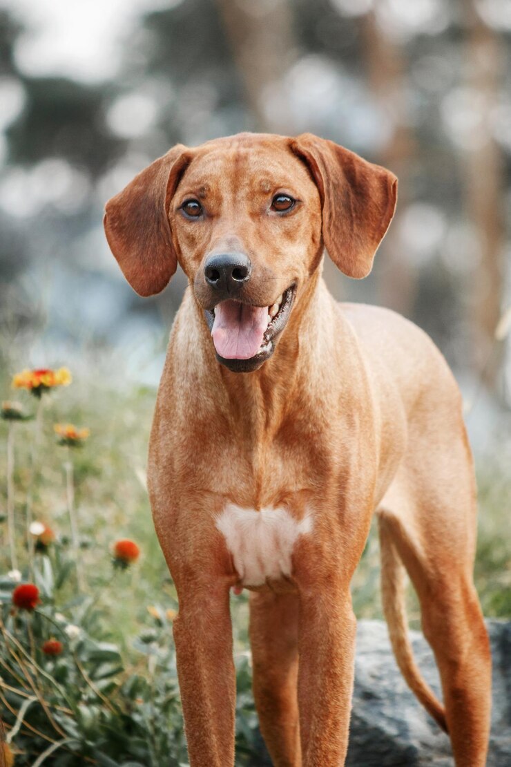 Retrato ao ar livre do cão Rhodesian Ridgeback