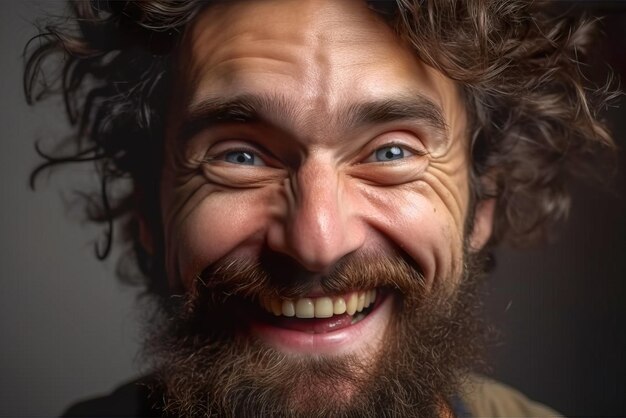 Retrato aproximado de um homem engraçado com barba e bigode IA generativa