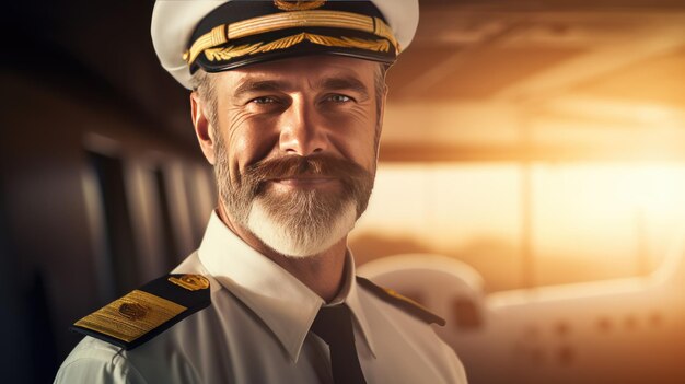 Retrato aproximado de um piloto fora de um avião