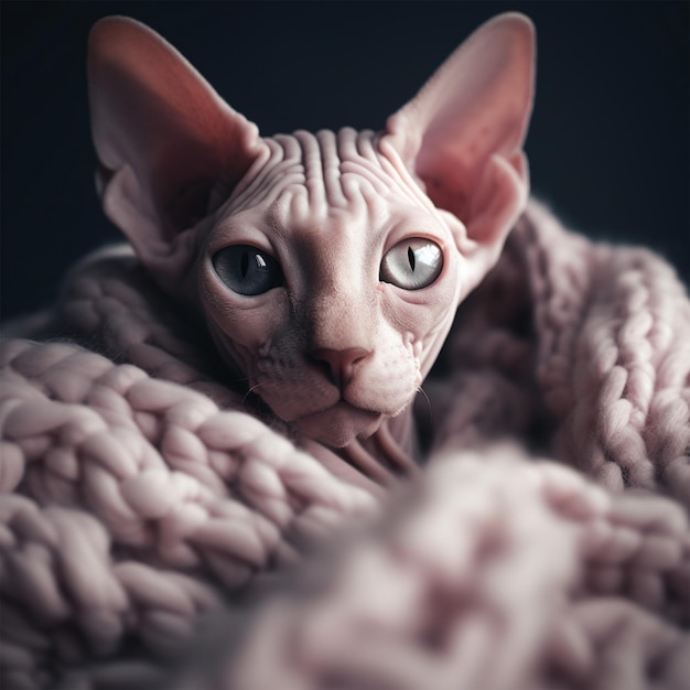 Retrato aproximado de um Sphynx branco e sem pêlos