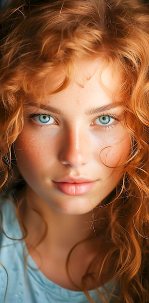 Retrato aproximado de uma menina loira muito sorridente, com cabelos longos e olhos azuis, posando na praia rochosa