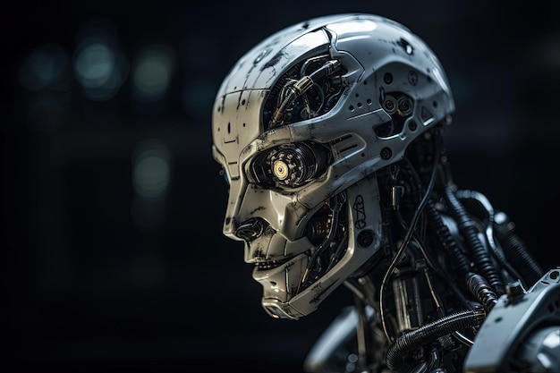 Retrato aproximado do cérebro digital da cabeça de robô de inteligência artificial Android