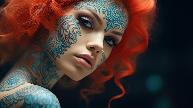 Retrato aproximado do conceito de beleza alternativa de modelo tatuado atraente