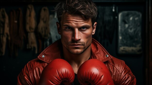 retrato de un apuesto boxeador con guantes de boxeo