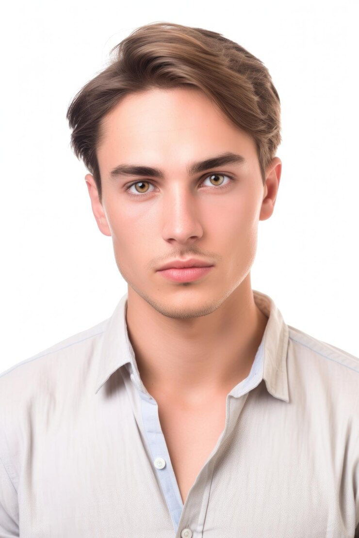Retrato de un apuesto joven mirando la cámara aislada en blanco creado con ai generativo