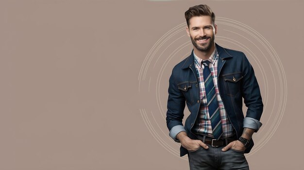 Foto retrato de un apuesto y sonriente modelo de hombre de negocios hipster lumbersexual