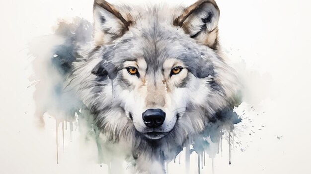 Retrato aquarelado de um lobo Pintura digital Ilustração IA geradora