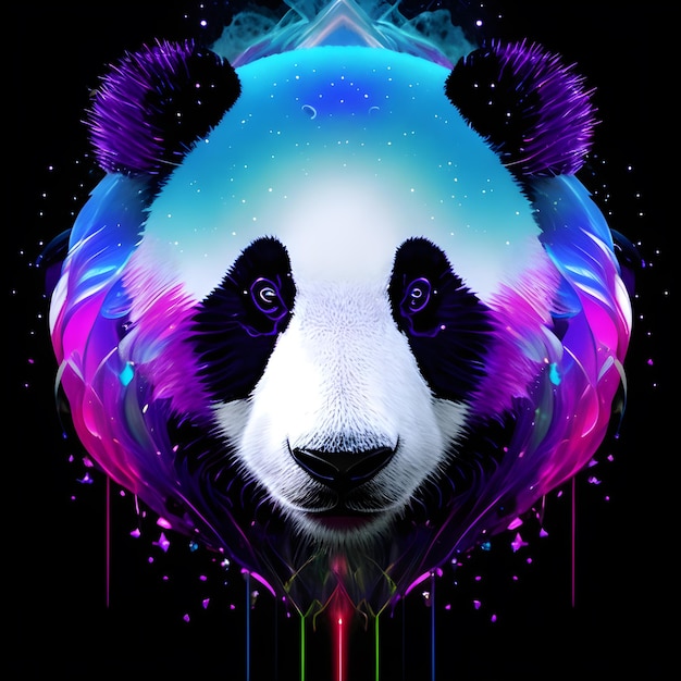 Retrato de arte de estilo neón claro de un panda IA generativa