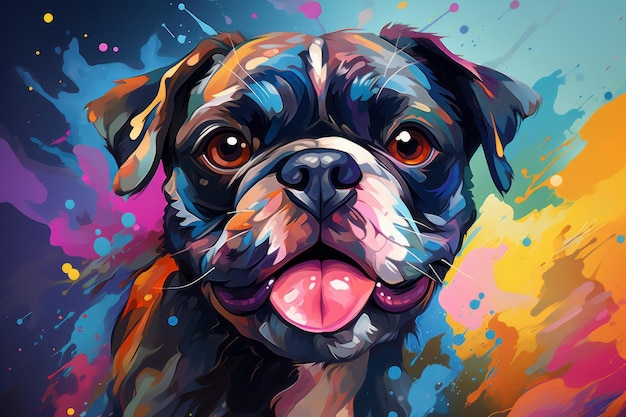 Retrato de arte pop de colores brillantes de perro lindo Imagen de ilustración hermosa IA generativa