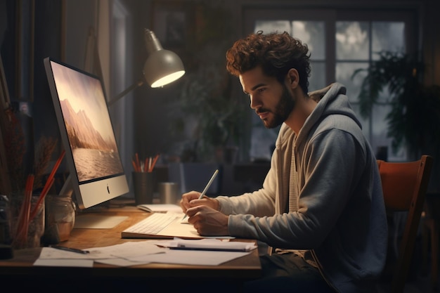 Retrato de un artista trabajando en su estudio.