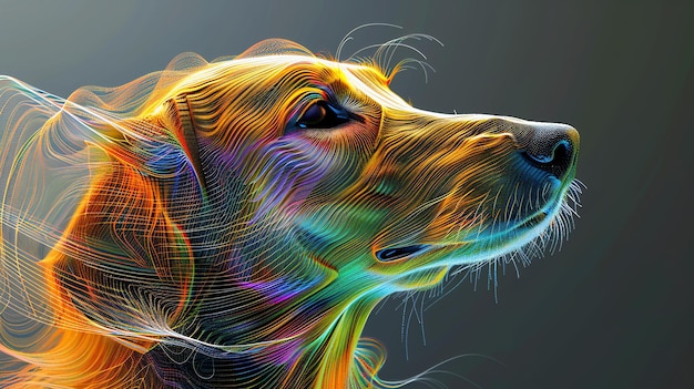 Retrato artístico colorido de un perro Los colores vibrantes y las líneas fluidas crean una sensación de movimiento y energía