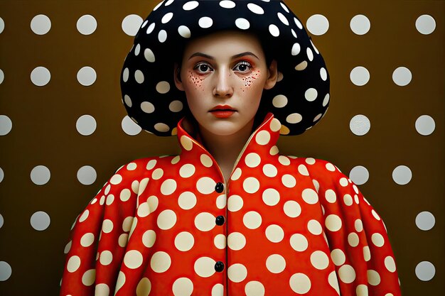 Retrato artístico de ilustração de fundo de padrão polkadot feminino generativo ai