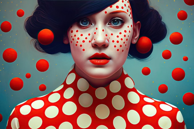 Retrato artístico de ilustração de fundo de padrão polkadot feminino generativo ai