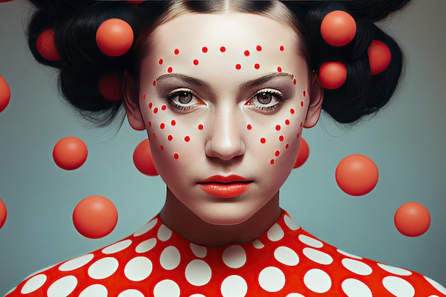 Retrato artístico de ilustração de fundo de padrão polkadot feminino generativo ai