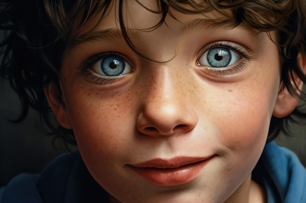 Retrato artístico e bela ilustração de um menino com olhos azuis feitos com ai generativa