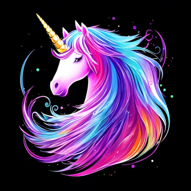 Retrato artístico de estilo neón claro de una IA generativa Unicornio