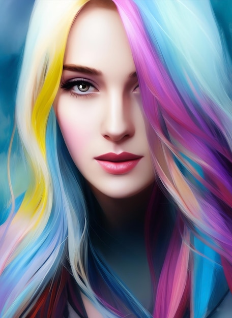 Retrato artístico de una mujer hermosa con cabello colorido