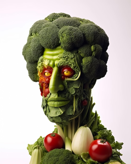 Retrato artístico de vegetales como rostro humano.