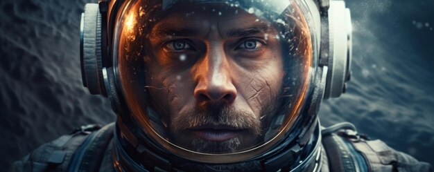 Retrato de un astronauta caminando en el espacio explorando los planetas del universo.