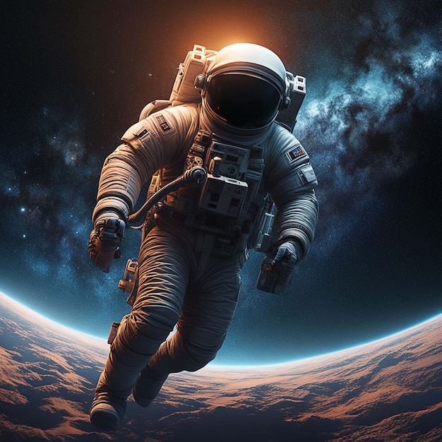 Retrato de un astronauta flotando en el espacio