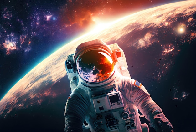 Retrato de astronauta con galaxia colorida en el espacio Concepto de ciencia y tecnología IA generativa