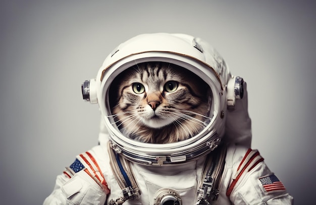 Foto retrato de un astronauta gato en traje espacial un animal gracioso