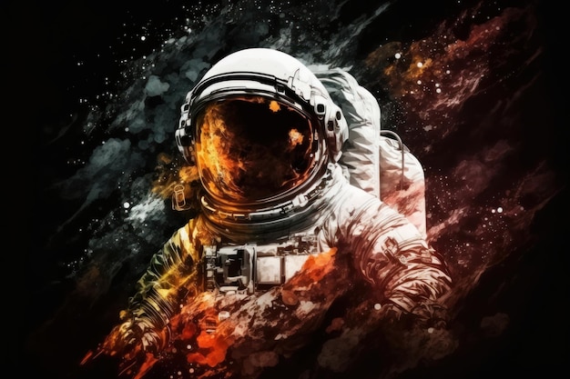 Retrato de astronauta que está en traje espacial Hermosa imagen de ilustración AI generativa