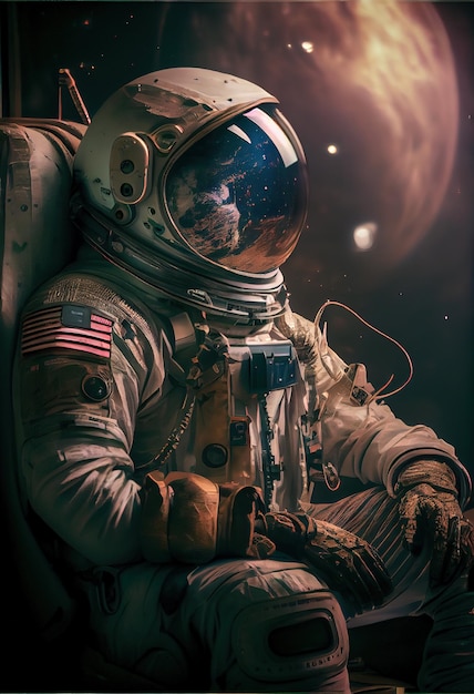 Retrato de un astronauta en un traje espacial Astronauta de alta tecnología del futuro