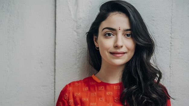 Retrato de una atractiva joven india sobre un fondo blanco