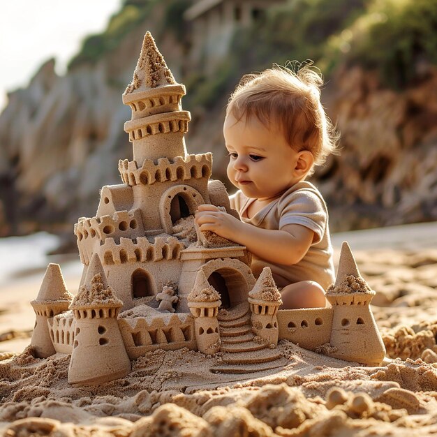 Foto el retrato de la aventura de babys sandcastle