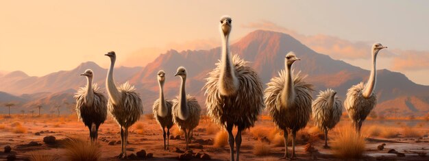 Retrato de avestruces en una granja Animal de IA generativa