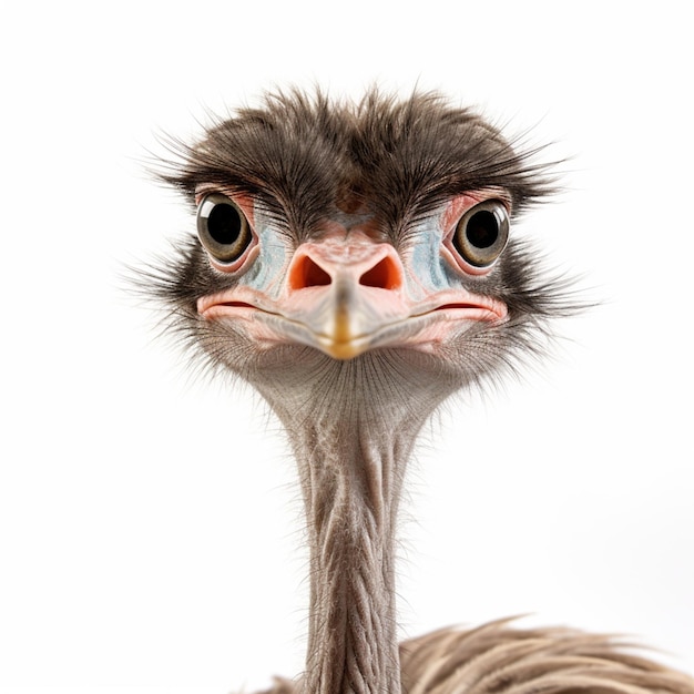 Retrato de un avestruz sobre un fondo blanco