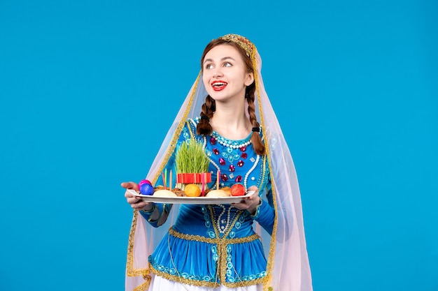 retrato, de, azeri, mujer, en, vestido tradicional