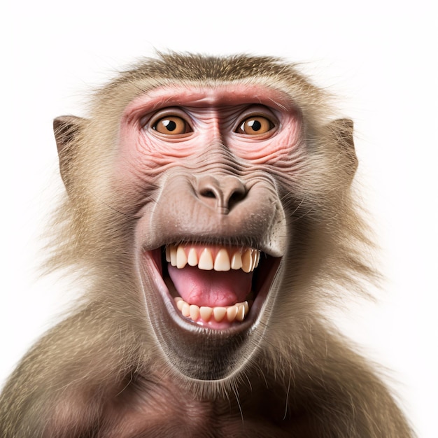Retrato de babuino de feliz sorprendido gracioso cabeza de animal mirando Pixar Estilo renderización 3D Ilustración