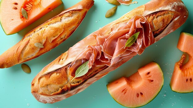 Retrato de Baguette con prosciutto y melón