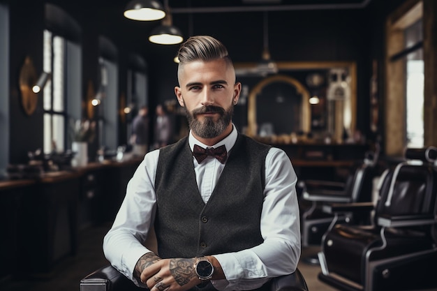 Retrato de un barbero mirando a la cámara generativa por Ai