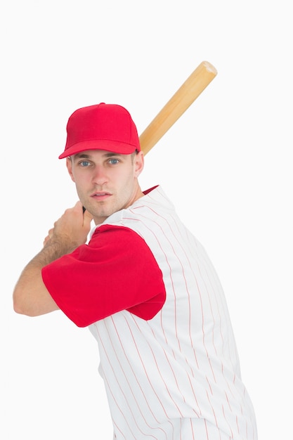 Retrato de bateador de béisbol en posición de bateo