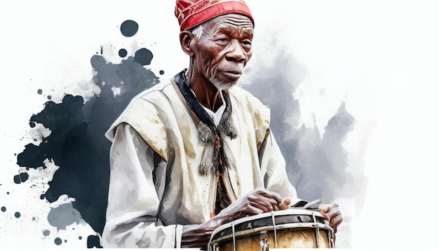 Retrato de un baterista africano en estilo acuarela por Generative AI