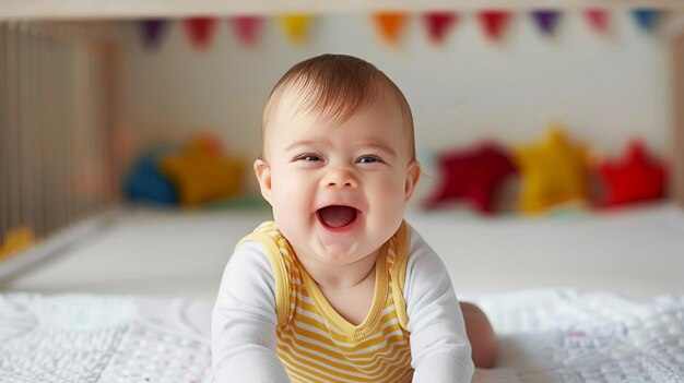 Retrato de un bebé lindo con una sudadera blanca sobre un fondo blanco