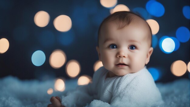 Foto retrato de bebé con luces azules efectos visuales