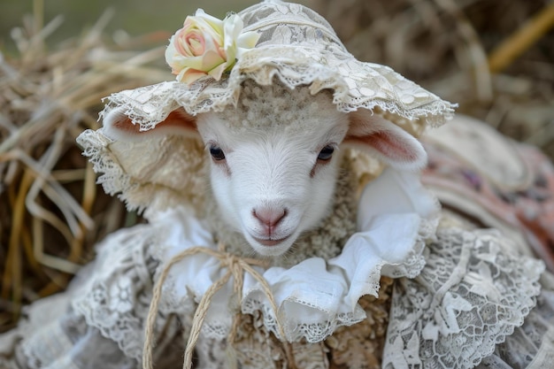 Retrato de un bebé oveja vestido Generate Ai