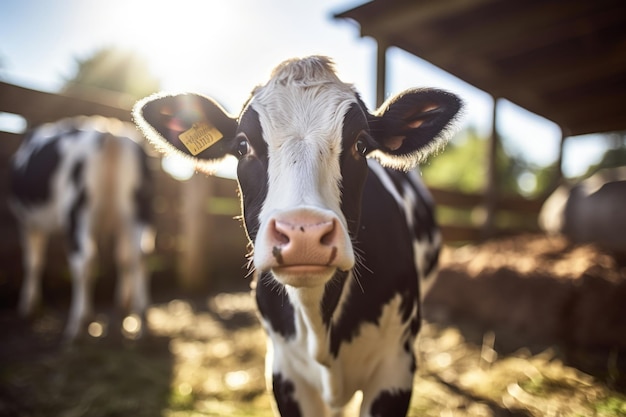 Retrato de un becerro de Holstein en una granja lechera