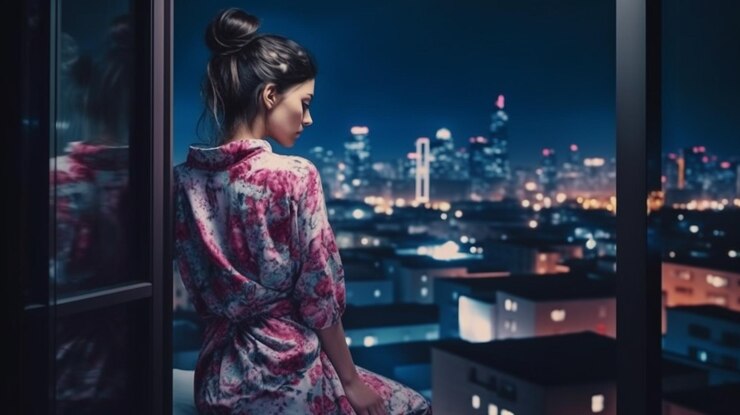 Retrato de una bella joven en la calle por la noche generativa ai