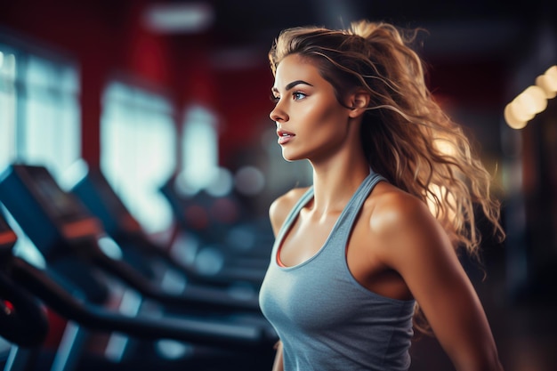 Retrato de una bella joven en el gimnasio Fitness