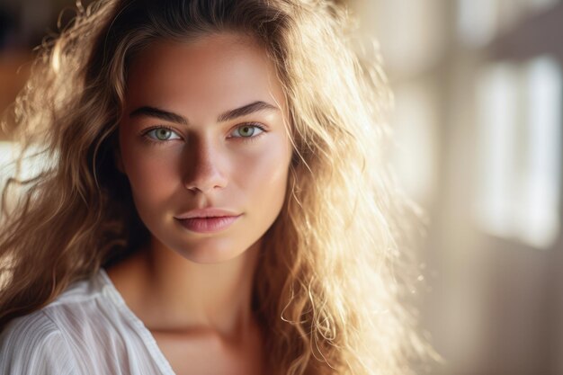 Retrato de una bella joven con el sol en la cara