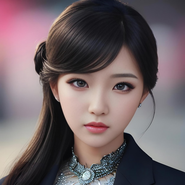 Retrato de una bella mujer asiática en la ciudad asia